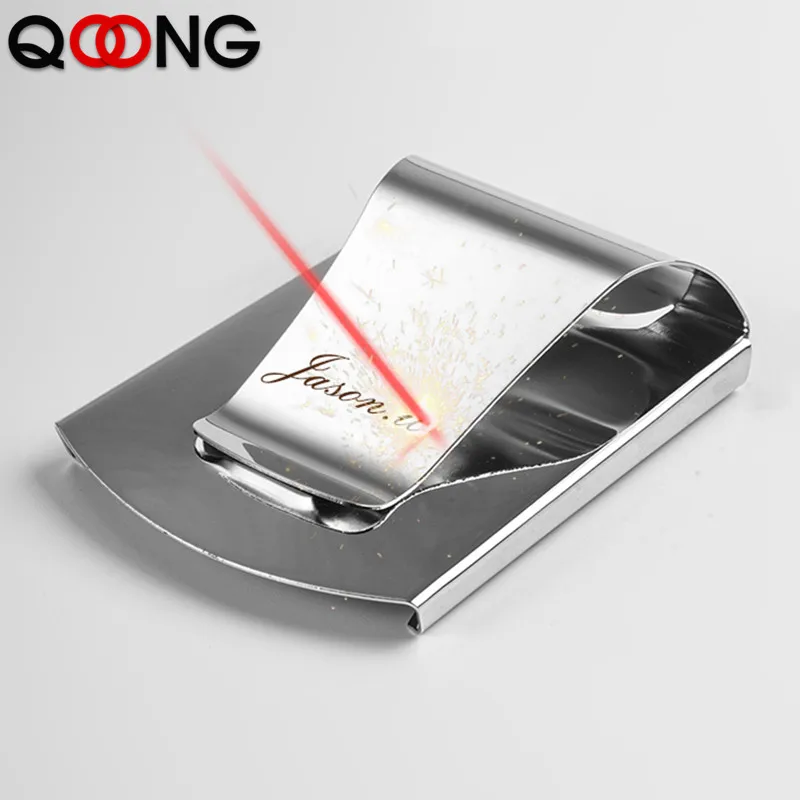 Qoong Kustom Huruf Stainless Steel 3 Warna Slim Ramping Uang Klip Clamp Dua Sisi Pemegang Kartu Kredit QZ40-006