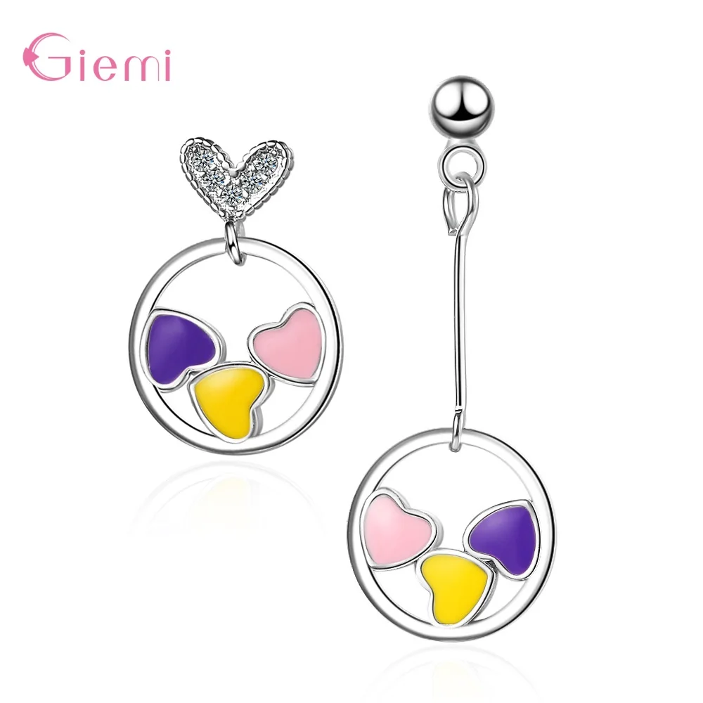 Exquisite Simple Love Heart 925 Sterling Silver Jewelry Asymmetry Temperament Heart Dangle Earrings For Women Girl