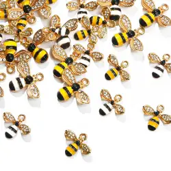 2pcs Fashion Enamel Bee Charm For Jewelry Making Cute Crystal Alloy Earring Pendant DIY Craft Bracelet Necklace Charms Accessory