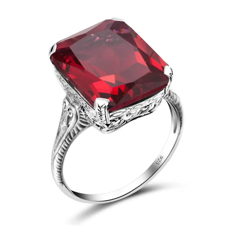 

Szjinao Top Brand Red Ruby Gemstone Square Shape Wedding Ring Silver 925 Jewellery Rings For Women Anillos Wholesale Party Gift