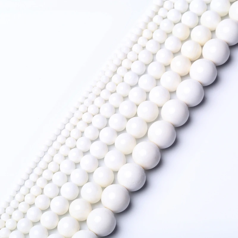 4/6/8/10/12 Mm Natural Stone Beads Tridacna Stone White Round Beads for Jewelry Making Diy Bracelet Necklace 15.5\