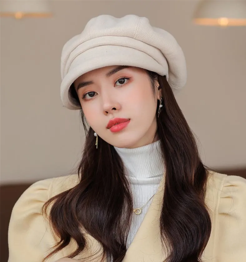 

Ladies Womens Wool Crimping Beret Korean Baker Boy Peaked Cap Newsboy Hat