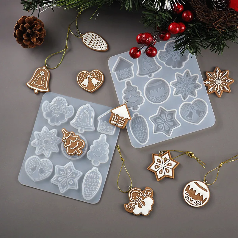 Christmas DIY Crystal Epoxy Mold Christmas Tree Snowflake Elk Pendant Silicone Mold Keychain Listing Jewelry Silicone resin 3d