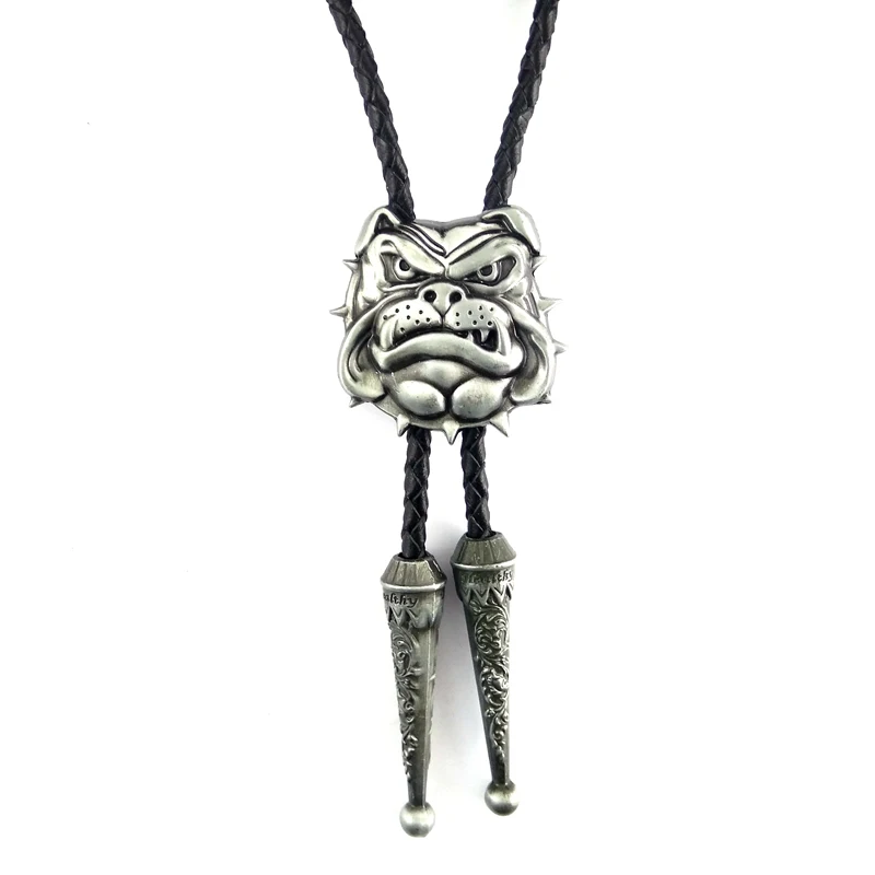 Cool 3D Bulldog Western Cowboy Antique Silver Bolo Tie Handmade Novelty Neckties Rodeo Bola Tie for Mens Gift Accessories