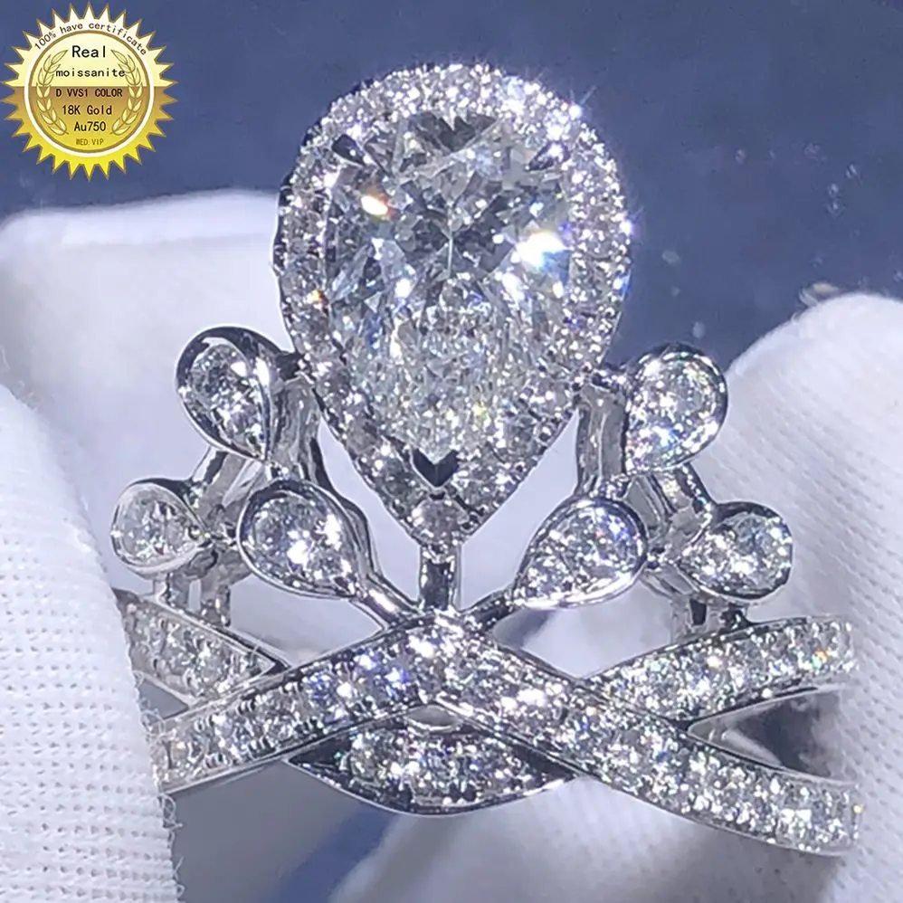 14K Au585 White Gold Women Wedding Party Engagement Ring 1 2 3 4 5 Carat Pear Moissanite Diamond Ring Classic Trendy Elegant