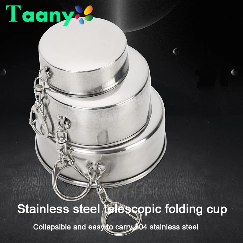 Stainless Steel Folding Cup with Keychain, Portable Telescopic Cup, Outdoor Travel, Hand Water Cup with Lid, Wine Glass