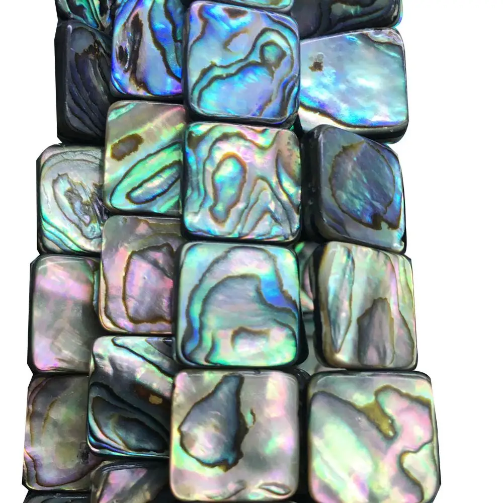 Beautiful jewelry  14X14mm New Zealand Abalone Shell Square Loose Beads PG8939