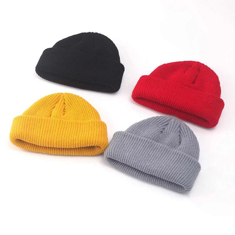 2020 Beanie Unisex Hat Ribbed Knitted Cuffed Winter Hat Warm Short Beanie Casual Solid Color Skullcap Baggy For Adult Men Beanie