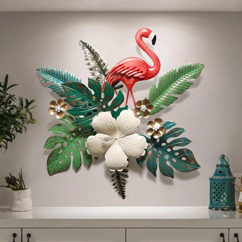 Nordic style wall decoration creative flamingo iron three-dimensional 3D living room background pendant home decoration