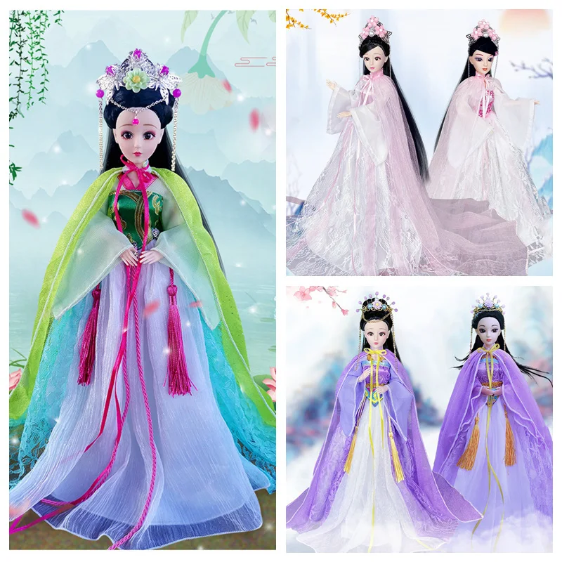 

1/6 Scale 30cm Chinese Ancient Costume Long Hair Fairy Dress Princess Barbi Hanfu Doll 12 or 20 Joints Body Model Girl Toys Gift