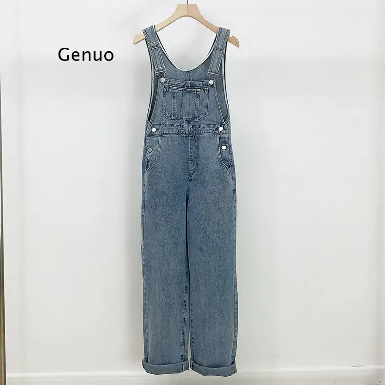 

Denim Bib Pant Female Jumpsuit Women Clothing College Style Overalls Female Nine Point Straight Loose Korean Jeans Are Thin