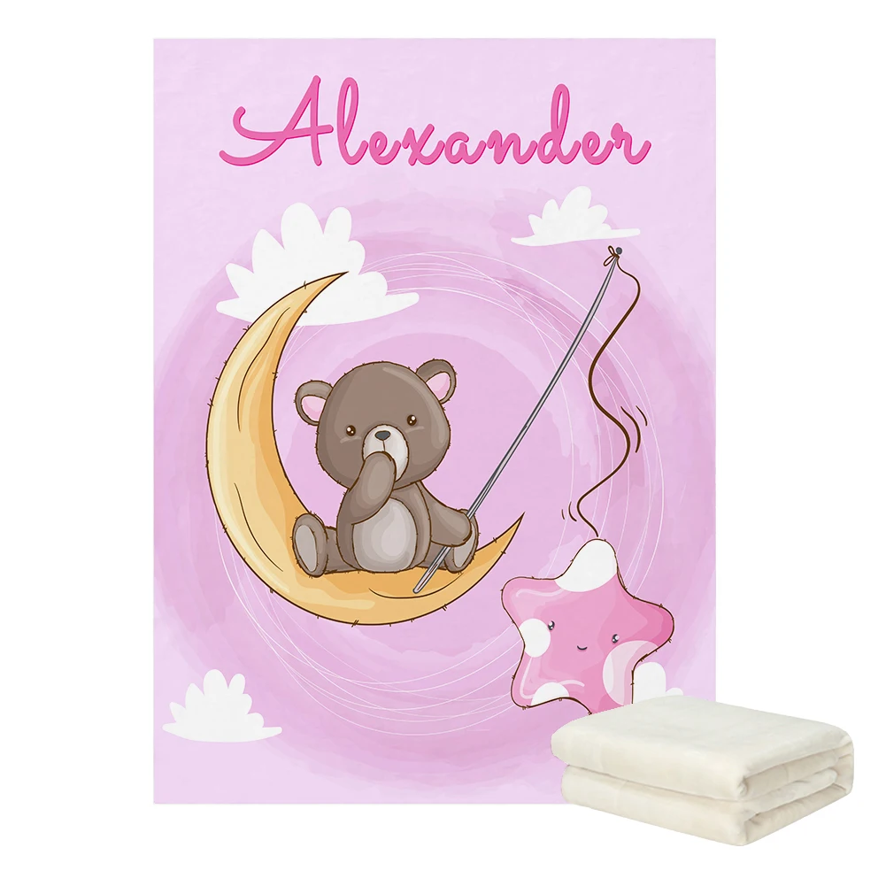 LVYZIHO Sweet Bear Sleeping On A Cloud Personalized Name Baby Girl / Boy Blanket - 30x40 / 48x60 / 60x80 Inches - Fleece Blanket