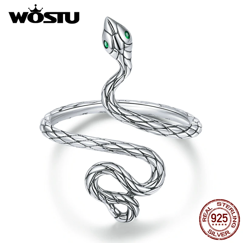 WOSTU 925 Sterling Silver Silver snake Ring Retro Open Ring For Women Fine Silver Finger Ring Jewelry Gift CTR199