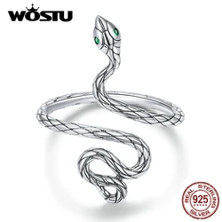 WOSTU 925 Sterling Silver Silver snake Ring Retro Open Ring For Women Fine Silver Finger Ring Jewelry Gift CTR199