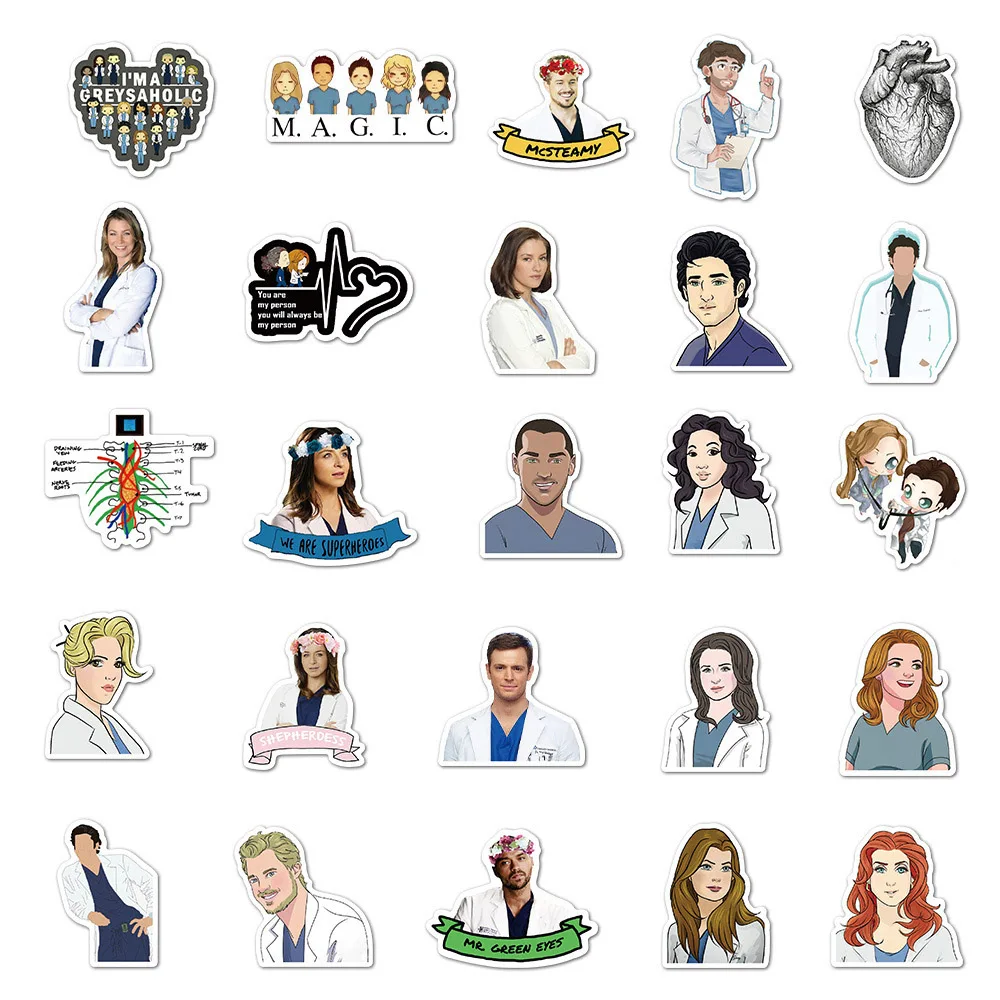 10/30/50pcs TV Show Greys Anatomy Graffiti Stickers Laptop Luggage Phone Bike Computer Motorcycle Car Waterproof Sticker Decals