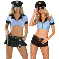 Lady Police Cop Costume Naval Officer Blue Top Mini Skirt Pants Role Play Cosplay Fancy Party Dress Carnival Halloween