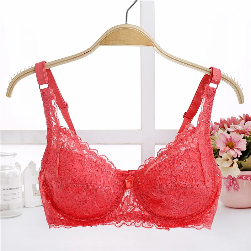 Big size Lace Floral Embroidery Bra big thin cup Push Up Bra For Women Sexy Lingerie Comfortable Adjustable t shirt lady Bra