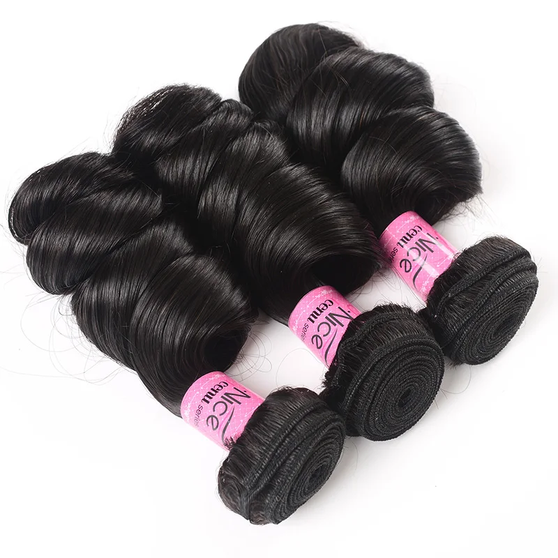 UNice Hair Loose Wave Bundles 3 PCS 100% Human Hair Bundles Natural Color Bouncy Hair Sew In Weave Bundles 16-26 Inch