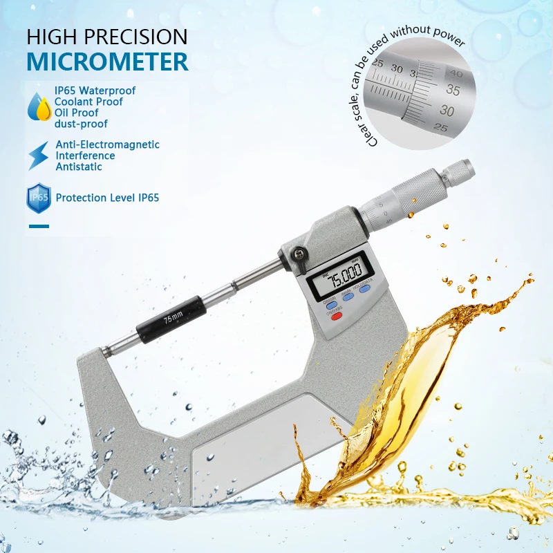 XCAN Micrometer IP65 Outside Digital Micrometer 0-25/50/75/100mm 0.001mm Water/Oil Proof Electronic Gauge Measure Caliper