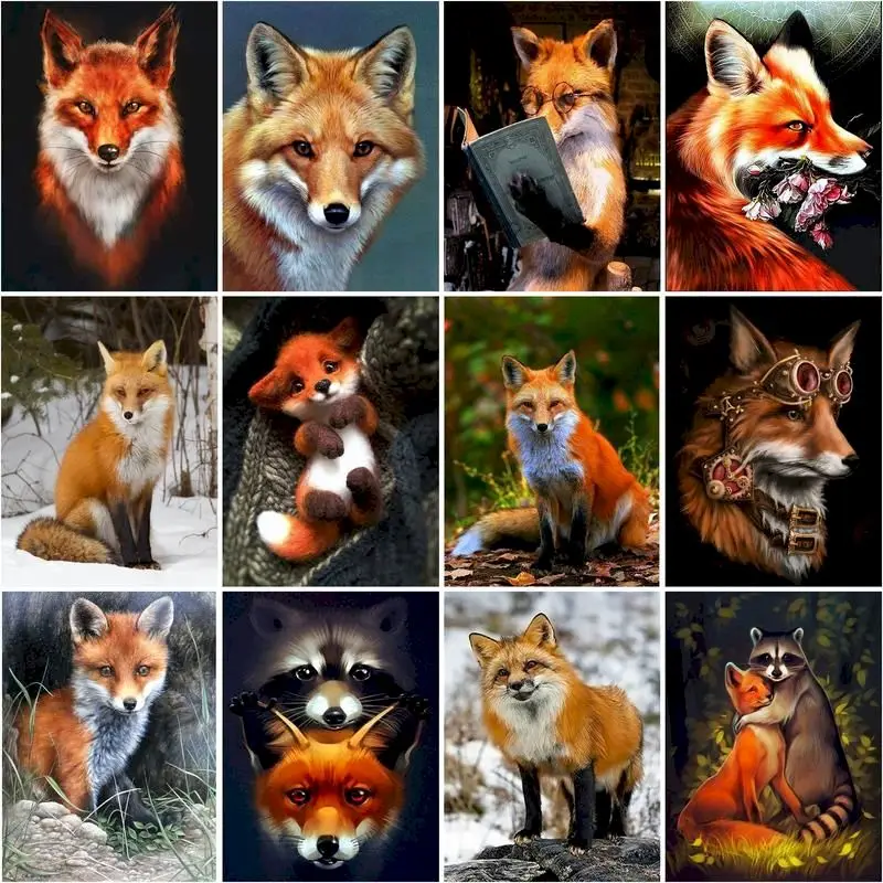 

DIY Painting By Numbers Fox Animals Modern Wall Art Picture Coloring by numbers Hand Painted Oil Painiting On Canvas For Gift 40