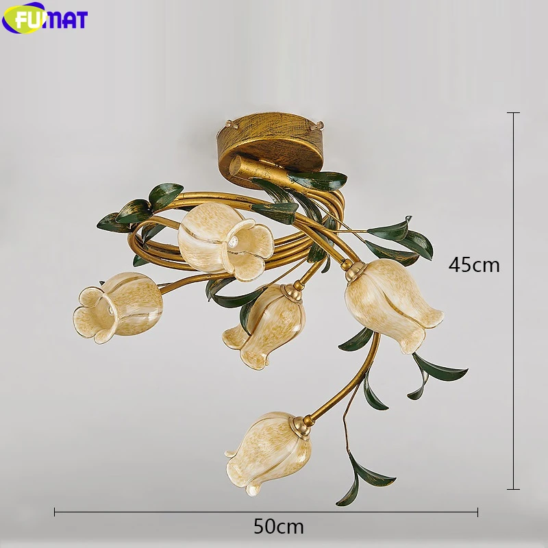 FUMAT Ceiling Lamp Lily Tulips Flower White Glass Lampshade Classical Light Chandeliers Rural American Style Home Decor Lighting