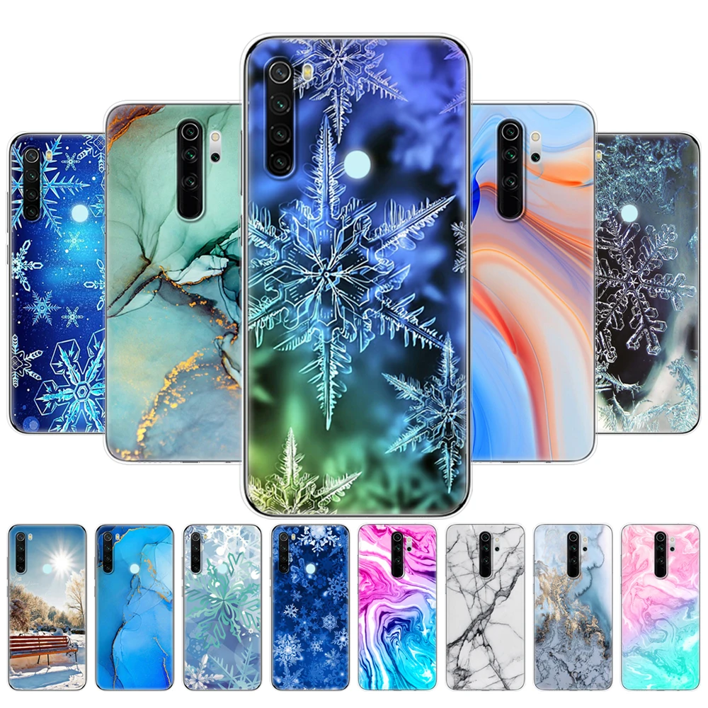 For xiaomi Redmi Note 8T Case Silicon Cover For xiaomi Redmi Note 8 2021 Redmi NOTE 8 PRO marble snow flake winter christmas