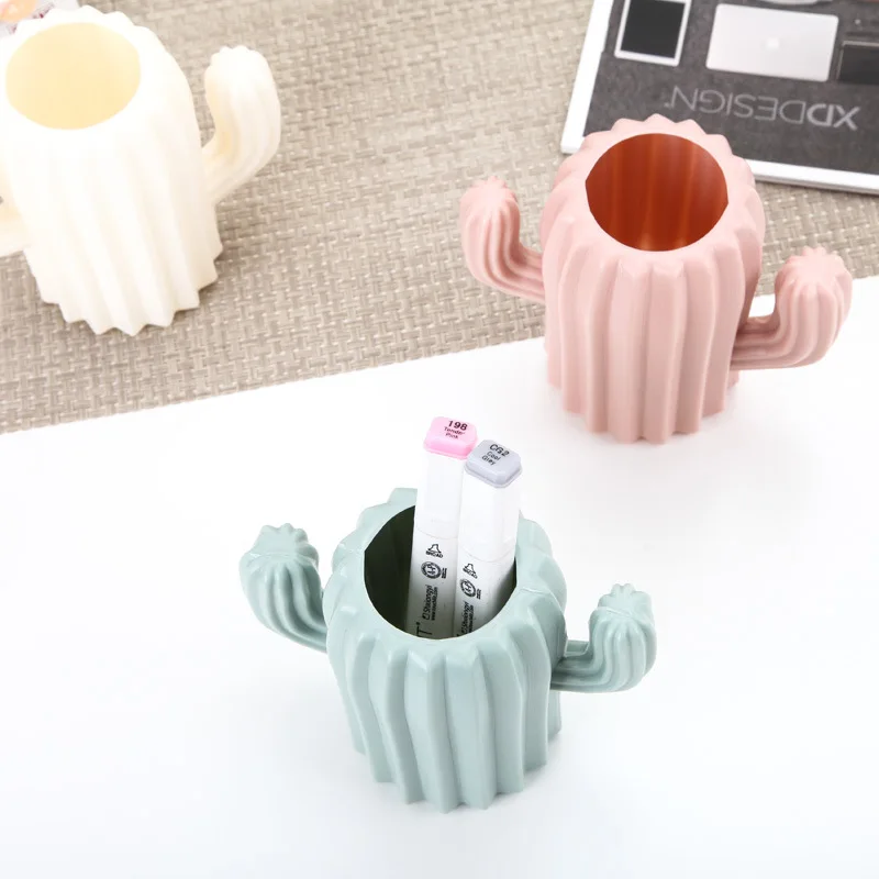 Cute Novelty Cactus Design Pen Plastic Pencil Holder Display Office Supplies Desk Accessories Durable Stationery Organizer