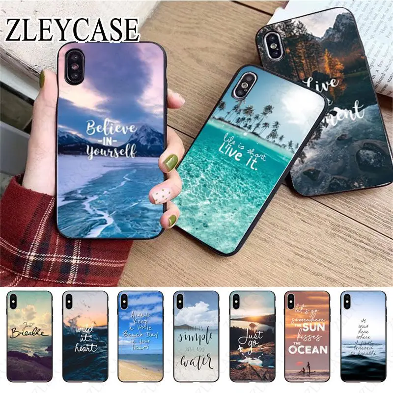 Capa de telefone para iPhone, Viagem, Montanha, Mar, Praia, Citação, iPhone 15Pro, 11Pro, 13Pro, 14Pro, 12Pro, XS Max, 7, 8, XR, 12Mini, 15 Mais, 13Mini, SE