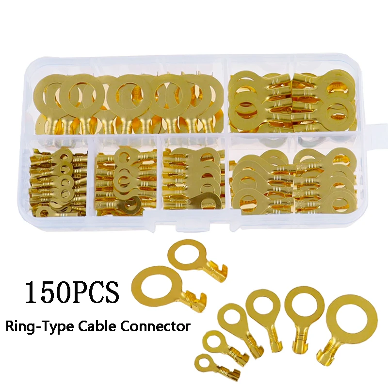 150pcs/set Round Terminal Block DJ431 O-type Lugs Terminals Cold-Pressed Connector Copper Tab Wiring Nose Combination Set