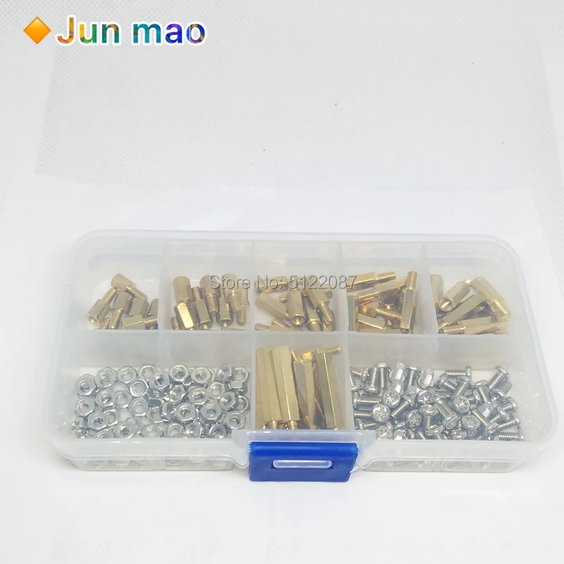 180Pcs/set M3*L+6mm Hex Nut Spacing Screw Brass Threaded Pillar PCB Motherboard Standoff Spacer Kit M3*10+6 12 15 20 6 8+6