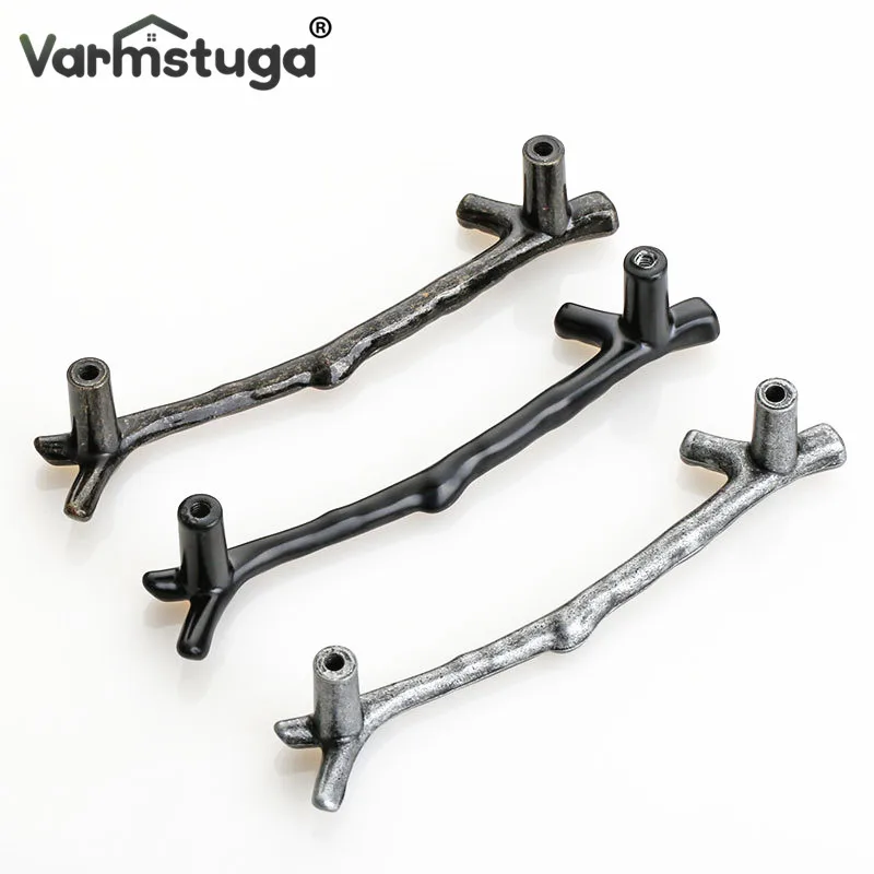 Fashion Tree Branch Furniture Handle 96mm 128mm Black Silver Bronze Kitchen Cabinet Handles Drawer Knobs Door Pulls Hardware