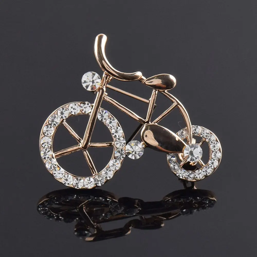 1PCS Elegance Gold Rhinestone Bike Shape Men Women Unisex Twinkle Brooch Pins Jewelry Gift