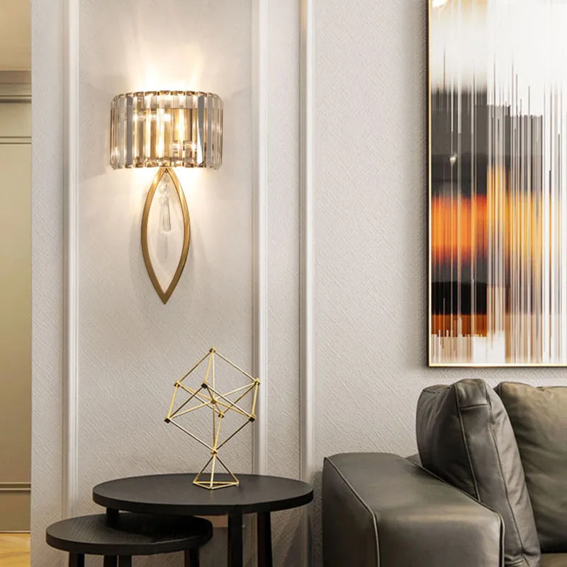 Postmodern Crystal Luxury Living Room Gold Wall Lamp Simple Bedroom Background High-end LED Indoor Lighting Fixtures