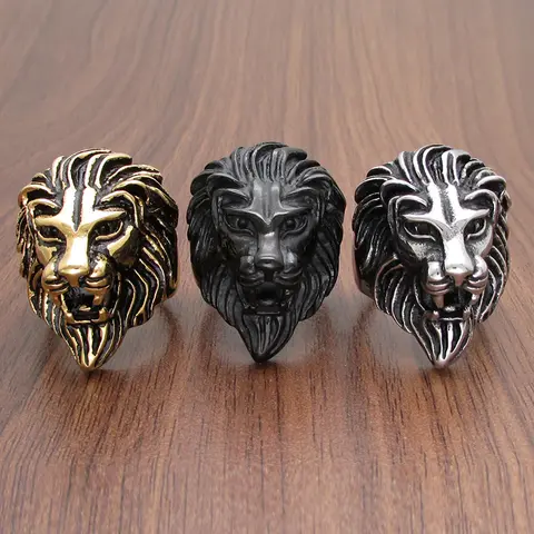 Punk 316L Stainless Steel Silver Color Gold Black Plated King Lion Head Ring Jewelry