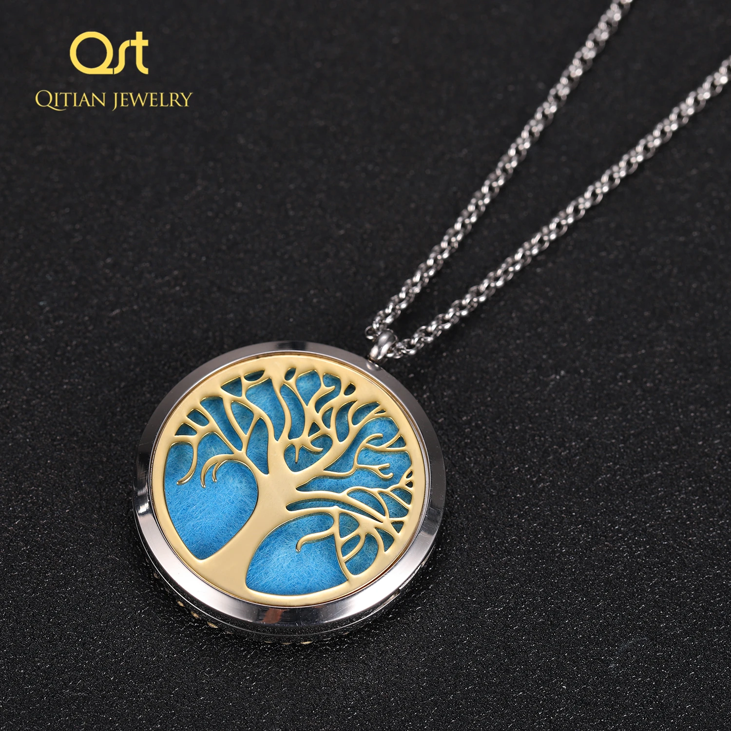 Tree Of Life Aroma Box Necklace Magnetic Stainless Steel Aromatherapy Essential Oil Diffuser Perfume Box Locket Name Jewelry