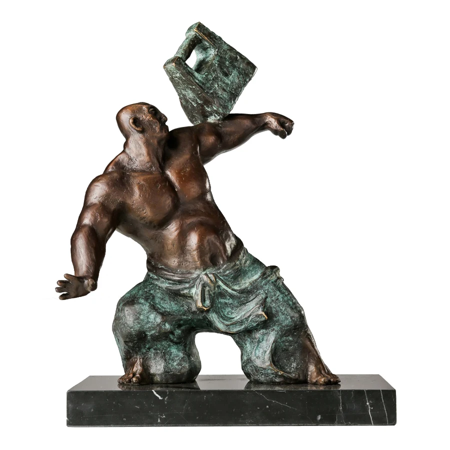 Strong Man Practicing Sculpture Bronze Muscular People Statue Art Home Gym Ornament