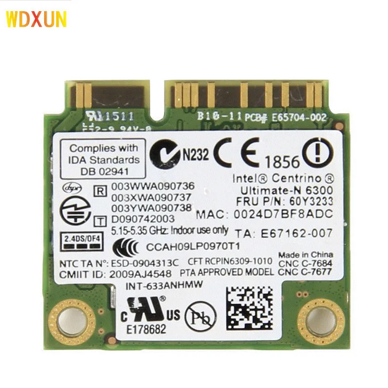 Tarjeta wifi inalámbrica de doble banda 633an 6300an 633anhmw, mini pcie, fru: 60y3233 60y3232 450m para ibm y460 x230 x220 t410 t420