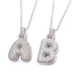 Silver 26 English Letters Pendants Chain Necklaces Metal Copper Zircon Hip Hop A-Z Lucky Charms My Name Jewelry Gifts
