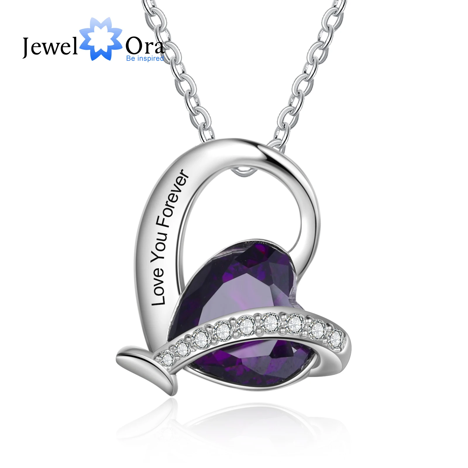 JewelOra Luxury Personalized Engraving Pendant Necklace with Heart Birthstone Customized Mother Necklaces Anniversary Gifts