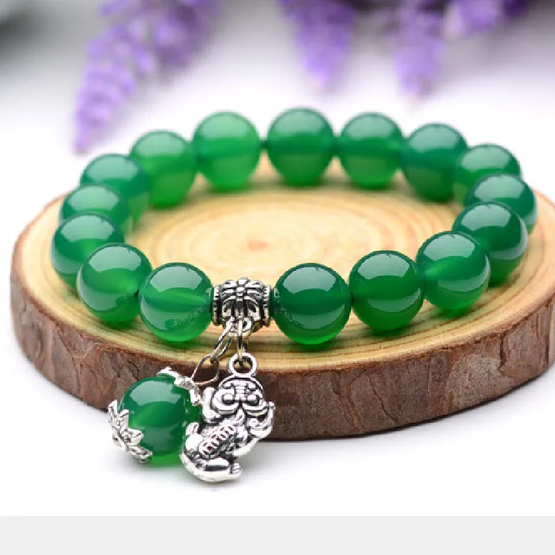 Natural Brazilian Red agate Green Agate 10mm Bracelet Original Tibetan Silver Brave Bracelet Iadies Jewelry