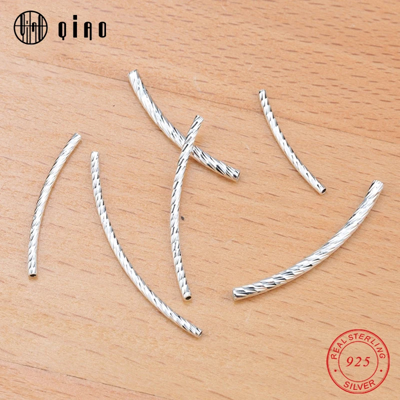 1.5MM 2MM 925 Sterling Silver Connector 1pcs Silver Spiral Curved Tube Silver Long Beads for Bracelet Fashion Jewelry Making DIY