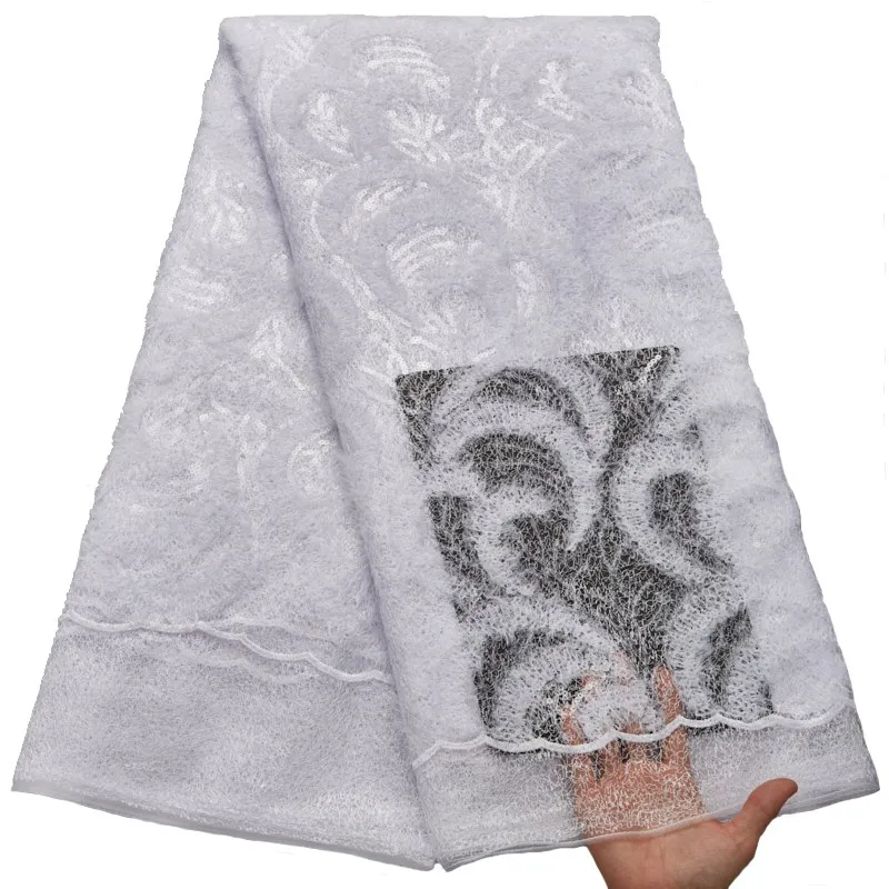 

Snow White French 3D Lace African Lace Fabric 2022 High Quality Lace With Sequins Latest Nigerian Lace Fabrics For Wedding S2695