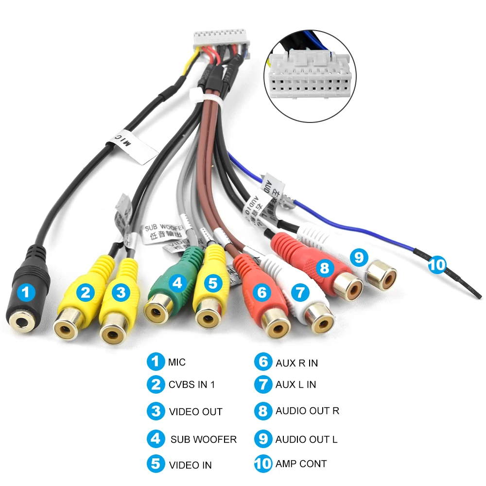Podofo Car Radio RCA Output Aux-in Adapter Cable With External Microphone