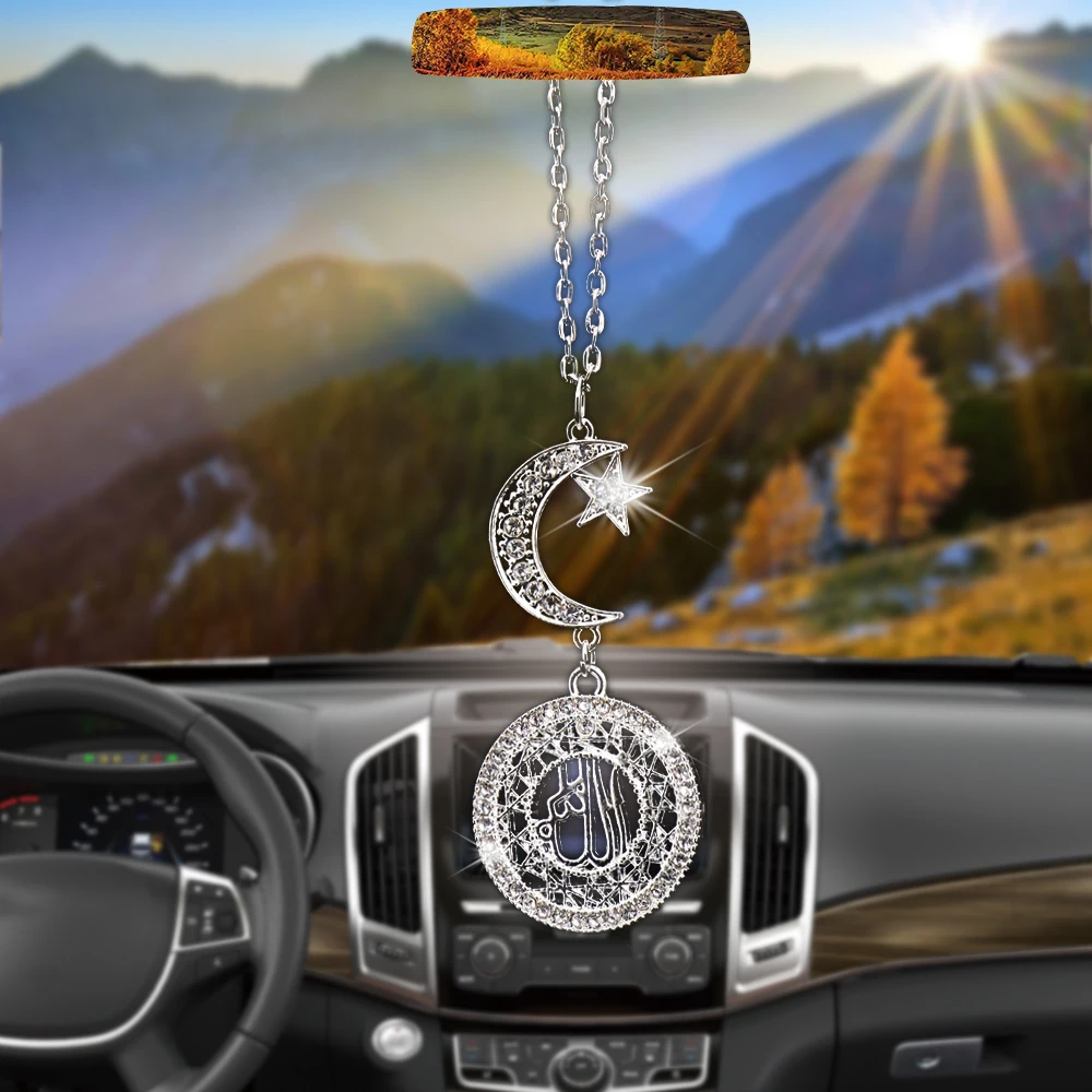 Creative Moon star-islam Car Pendant Rearview Mirror Decoration Hanging Charm Ornaments Automobiles Interior Cars Accessories