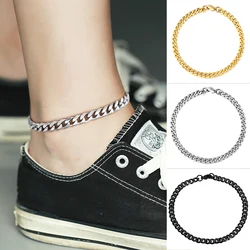 11inch Solid Stainless Steel Anklets Bracelet 3-11mm Curb Cuban Link Black Gold Color Silver Color Metal Punk Casual Jewelry