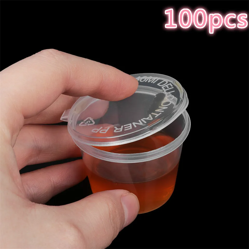 100 Pcs 25/50ml Plastic Takeaway Sauce Cup Containers Food Box With Hinged Lids Pigment Paint Box Palette Disposable Box.