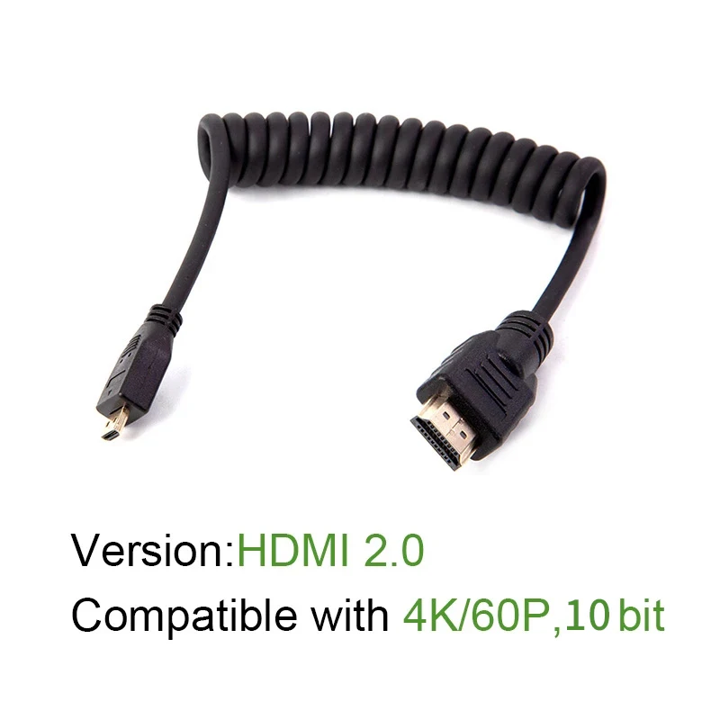 Lanparte cabo de micro para padrão de alta velocidade, compatível com hdmi 2.0 enrolado para 4k 10 bits para sony dslr, acessórios de câmera para atomos