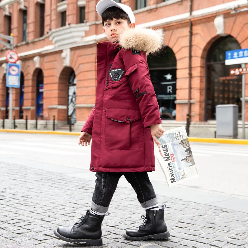 子供の冬のダウンジャケット,防水コート,厚いスノースーツ,赤ちゃんのための自然な髪,7〜14歳,新しいコレクション2022