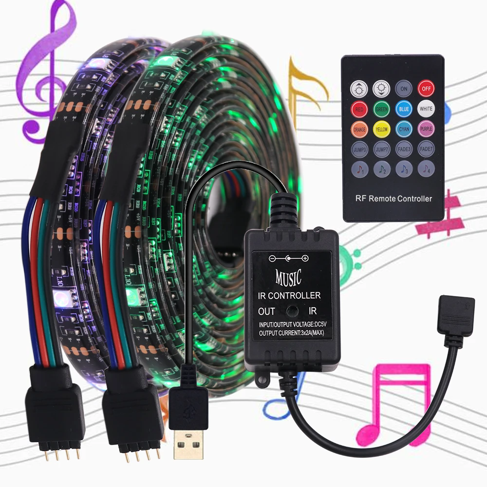 

5050 LED Strip Light RGB 5V Music Sync Remote Controller Flexible Strip Changing Color Lighting Strips for TV Room Bedroom