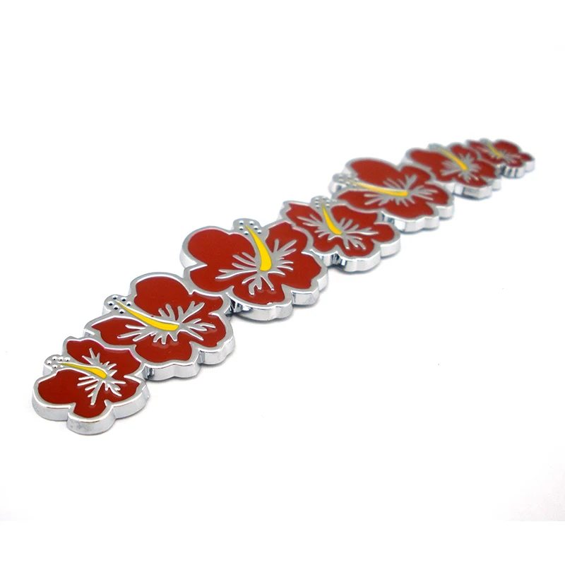 Hawaiian 3D Chrome Hibiscus Flowers Red White Logo Emblem Sticker Car Truck fender doors